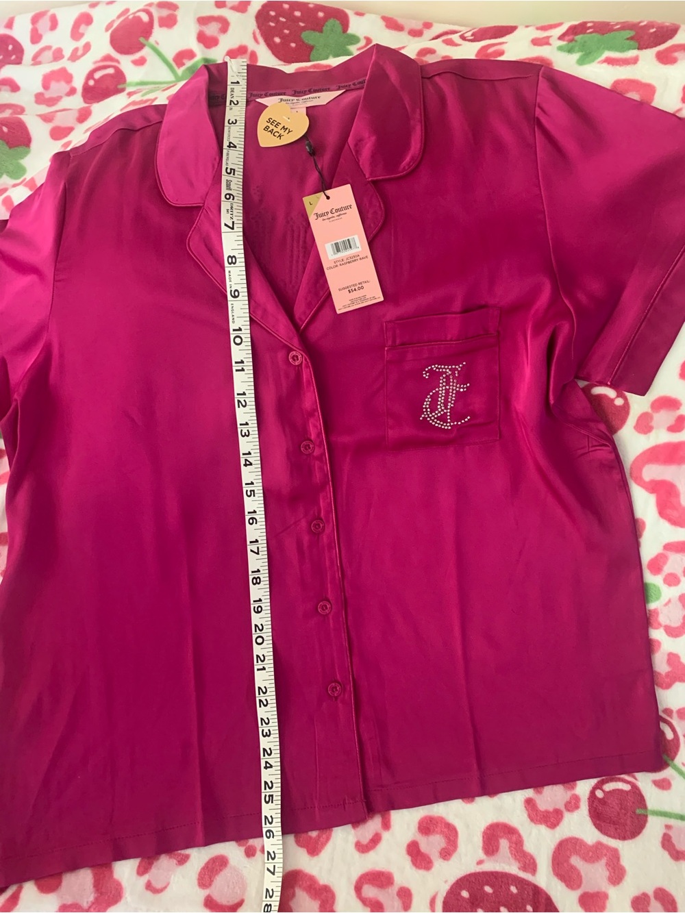 Juicy Couture Silky Satin Bling Pajama Set Raspberry Rave Large NWT - Picture 5 of 15